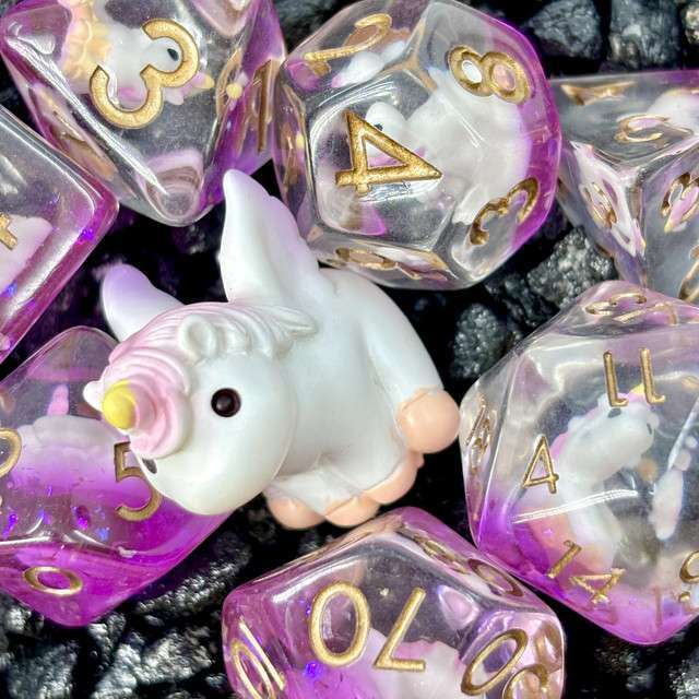 Sage's Baby Unicorn Familiar Resin Polyhedral Dice Set image 8