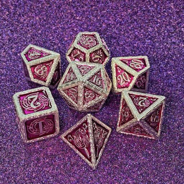 Sage's Anthems - Pearl Silver and Purple Metal Polyhedral Dice Set image 25