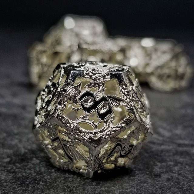Sage's Dragonstones - Silver Noble Dragon Hollow Metal Polyhedral Dice Set image 7