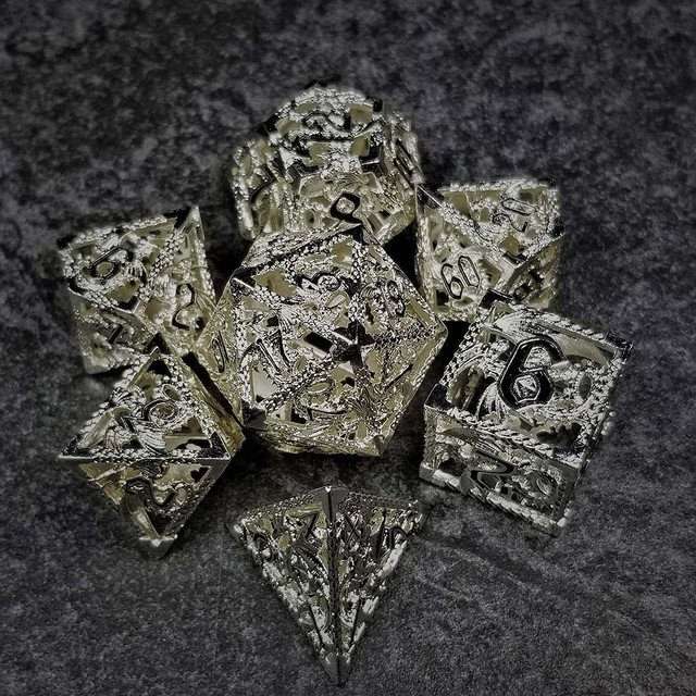 Sage's Dragonstones - Silver Noble Dragon Hollow Metal Polyhedral Dice Set image 11