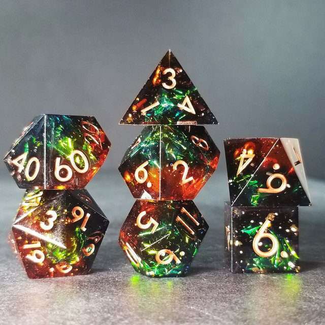 Sage's Enchanted Crystals Cola/Green/Blue Sharp Edge Resin Dice Set image 34