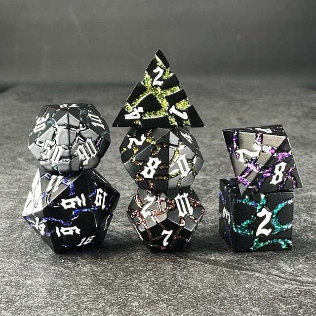 Sage's Warp Stones Matte Black Galaxy Metal Polyhedral Dice Set image 8