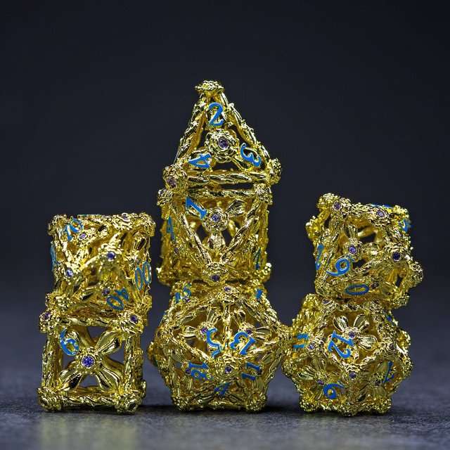 Sage's Gilded Rose Hollow Metal Polyhedral Dice Set image 6