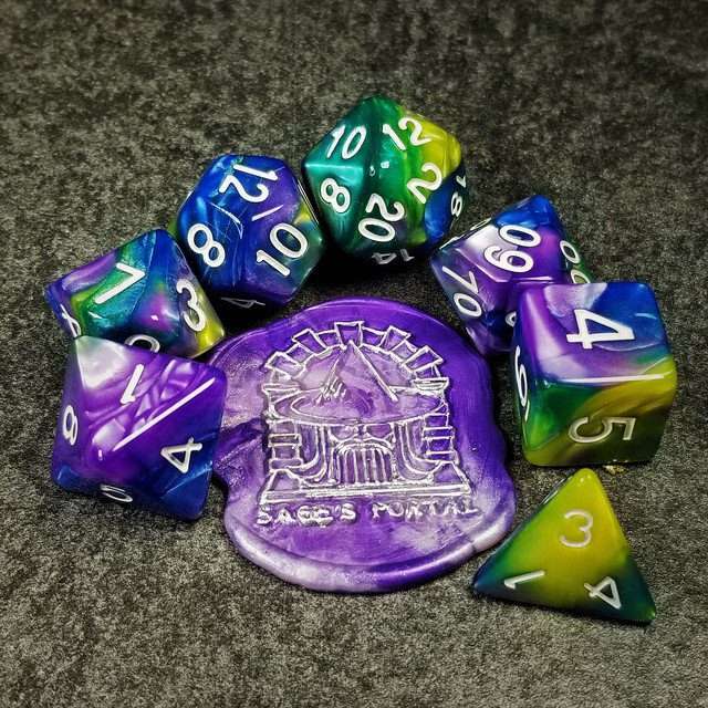 Sage's Stones - Purp/Blue/Green/Yellow Acrylic Polyhedral Dice Set image 19