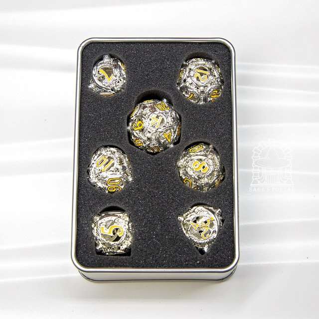 Sage’s Ouroboros Radiant Silver Hollow Metal Polyhedral Dice Set image 8