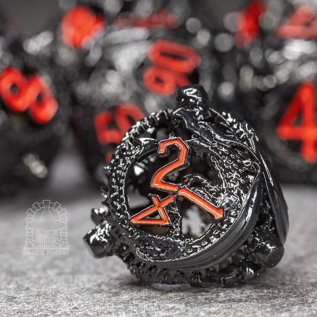 Sage’s Ouroboros Crimson Midnight Hollow Metal Polyhedral Dice Set image 8