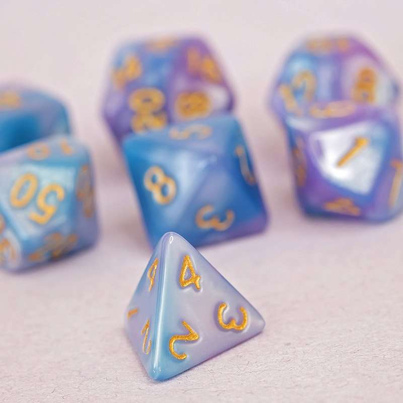 Sage's Stones - Purple/Blue Gold Ink Acrylic Polyhedral Dice Set image 8