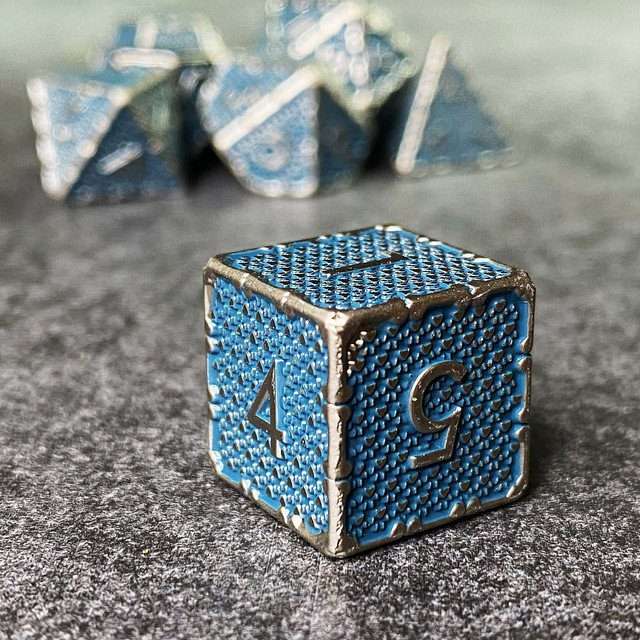 Sage's Hounds - Vintage Blue with Nickel Silver Metal Polyhedral Dice Set image 5