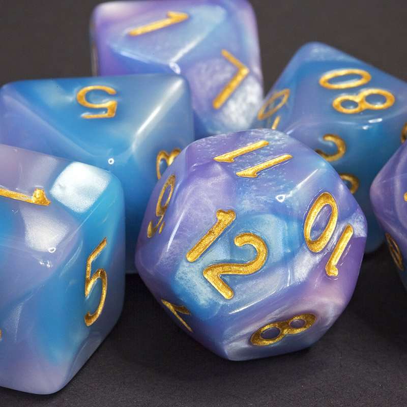 Sage's Stones - Purple/Blue Gold Ink Acrylic Polyhedral Dice Set image 9