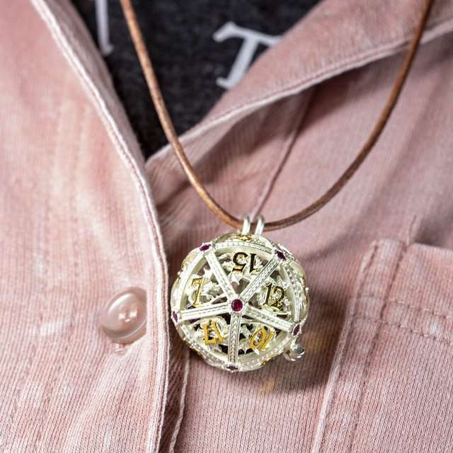 Sage’s Tiny Treasures Winter Rose Draconic Cage Necklace with Miniature Dice Set image 0