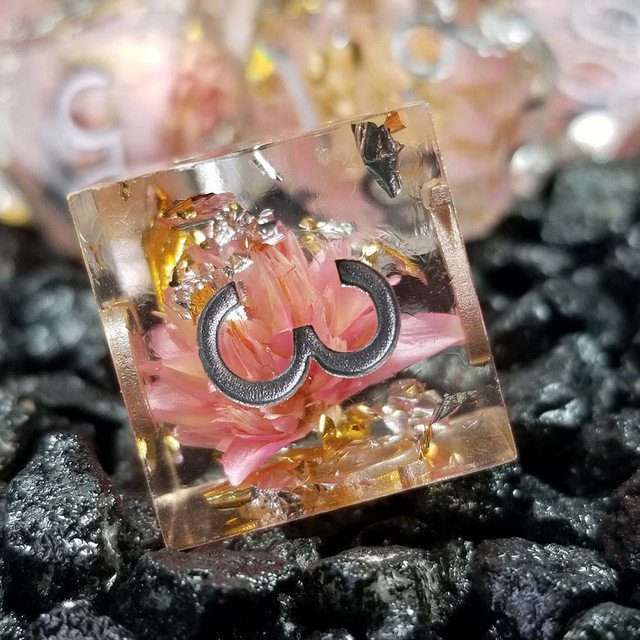 Sage’s Enchanted Flower Pink Sharp Edge Resin Polyhedral Dice Set image 8