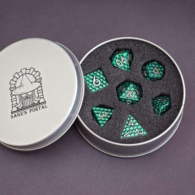 Sage's Scaled Eggs Forest Green Bronze Ink Metal Polyhedral Dice Set image 12