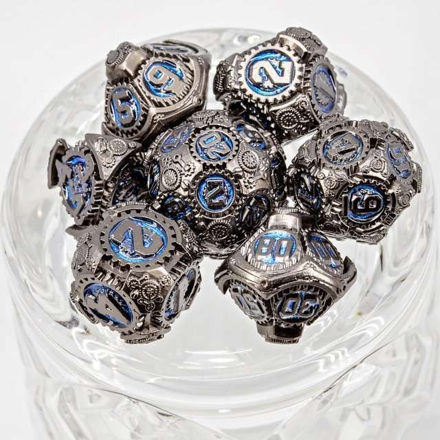 Sage's Artificer's Core Cerulean Essence Metal Polyhedral Dice Set image 1