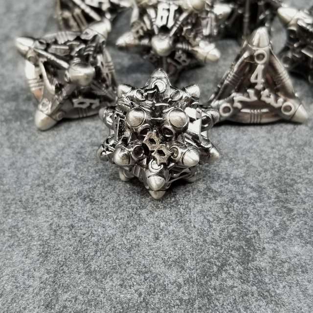 Sage’s Starships Antique Silver Metal Polyhedral Dice Set image 6