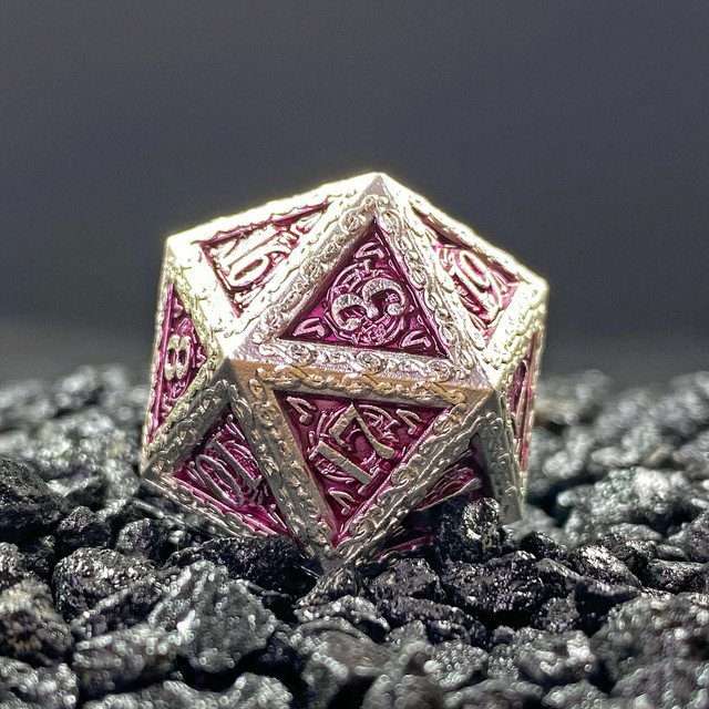 Sage's Anthems - Pearl Silver and Purple Metal Polyhedral Dice Set image 0