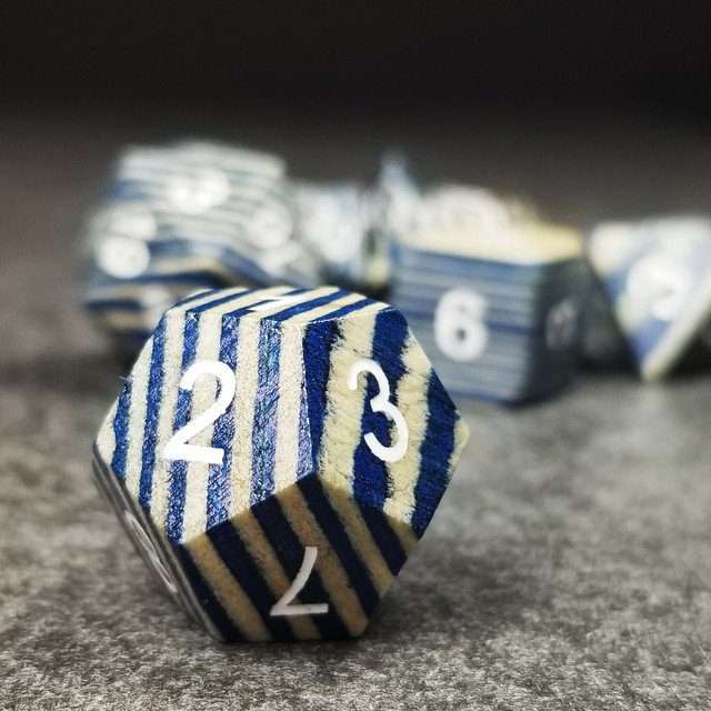 Sage’s Trees - Blue/White Technical Wood White Ink Polyhedral Dice Set image 6