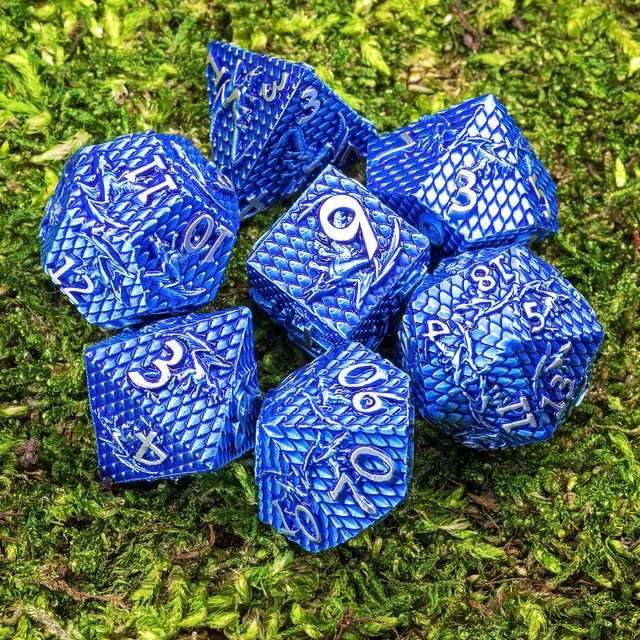 Sage's Dragonscales Blue/Silver Metal Polyhedral Dice Set image 10