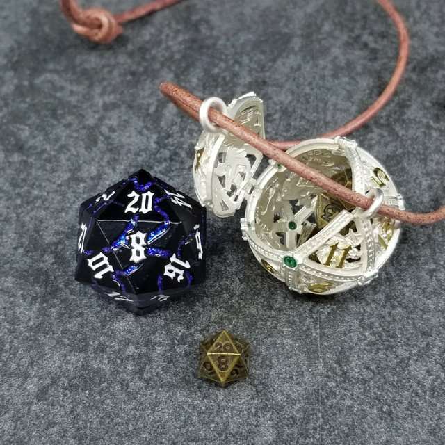 Sage’s Tiny Treasures Winter Pine Draconic Cage Necklace with Miniature Dice Set image 4
