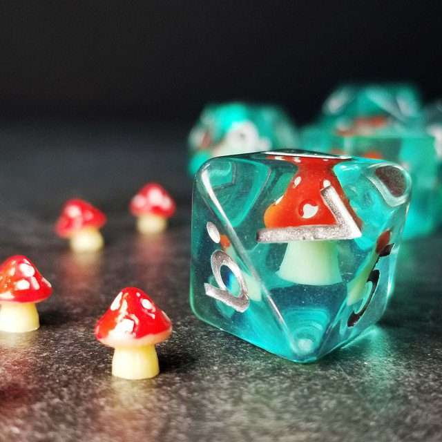 Sage's Familiars - Red Magic Shrooms Resin Polyhedral Dice Set image 2