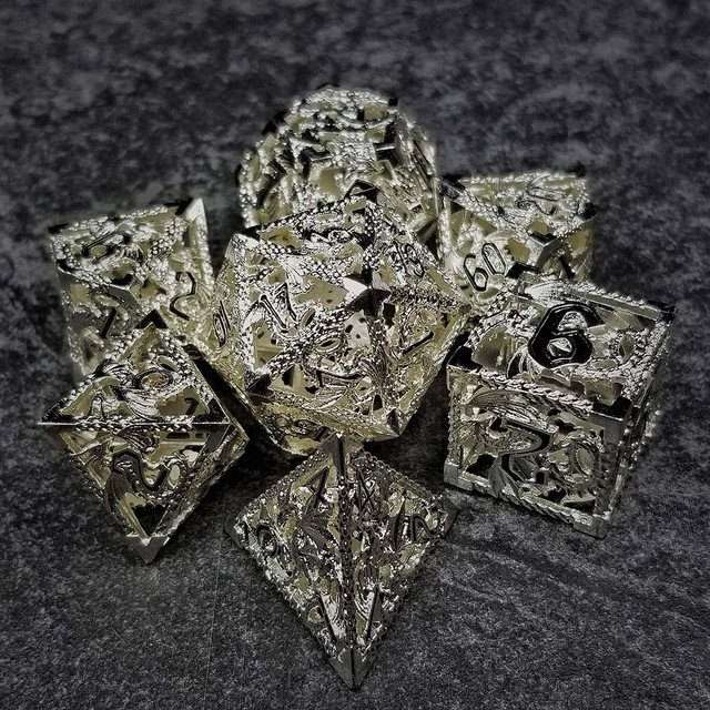Sage's Dragonstones - Silver Noble Dragon Hollow Metal Polyhedral Dice Set image 10