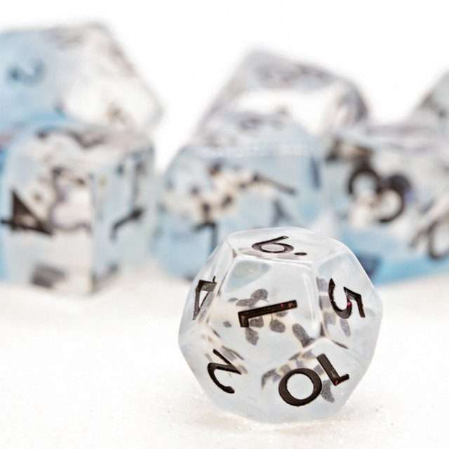 Sage's Familiars - Blue White/Black Fish Familiar Resin Polyhedral Dice Set image 2