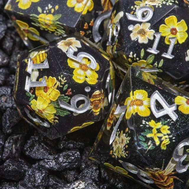 Sage's Honeybees Midnight Honey Sharp Edge Resin Dice Set image 6