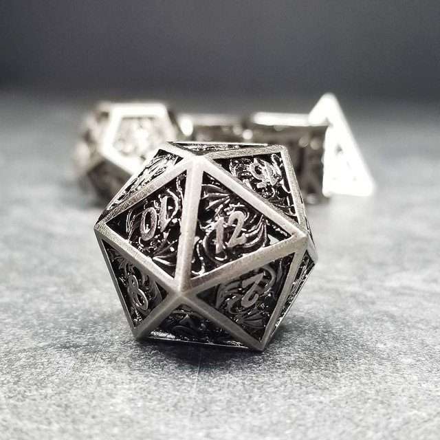 Sage's Dragonstones - Elder Dragon Satin Silver Hollow Metal Polyhedral Dice Set image 2