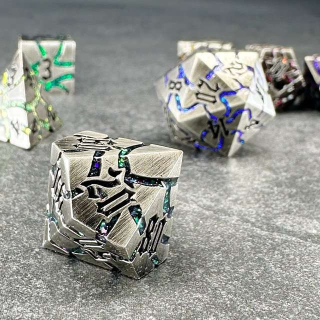 Sage's Warp Stones Antique Silver Galaxy Metal Polyhedral Dice Set image 4