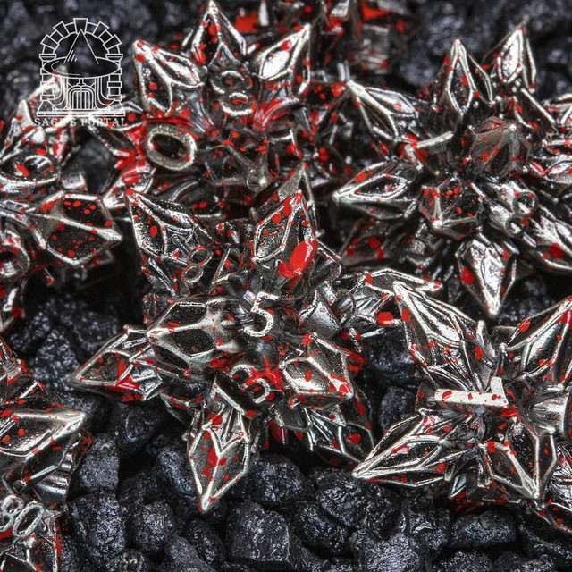 Sage's Deadly Blossoms Nickel/Blood Metal Polyhedral Dice Set image 10