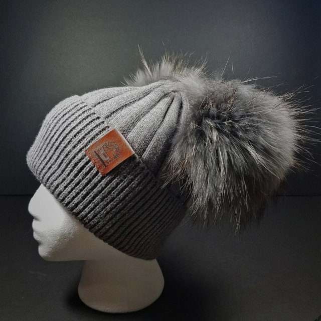 Sage’s Cap – Grey Wool Beanie with Double Raccoon Pompom image 4