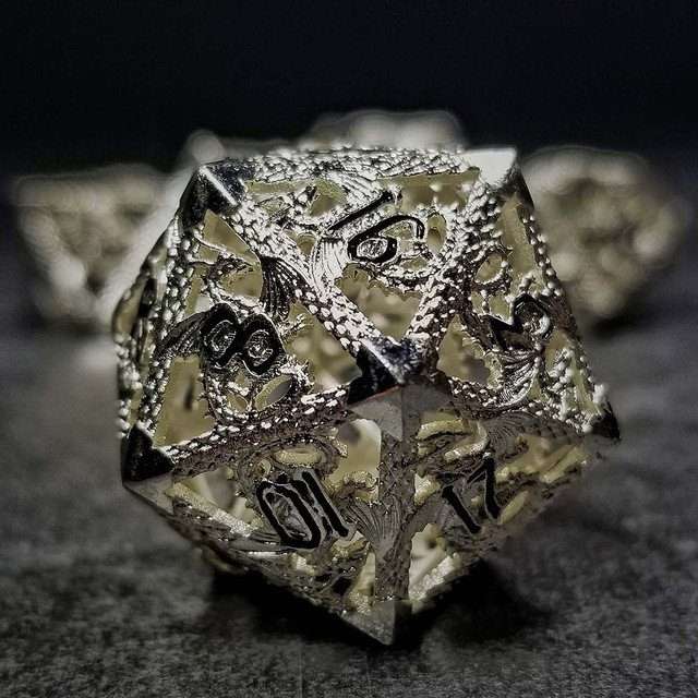 Sage's Dragonstones - Silver Noble Dragon Hollow Metal Polyhedral Dice Set image 8