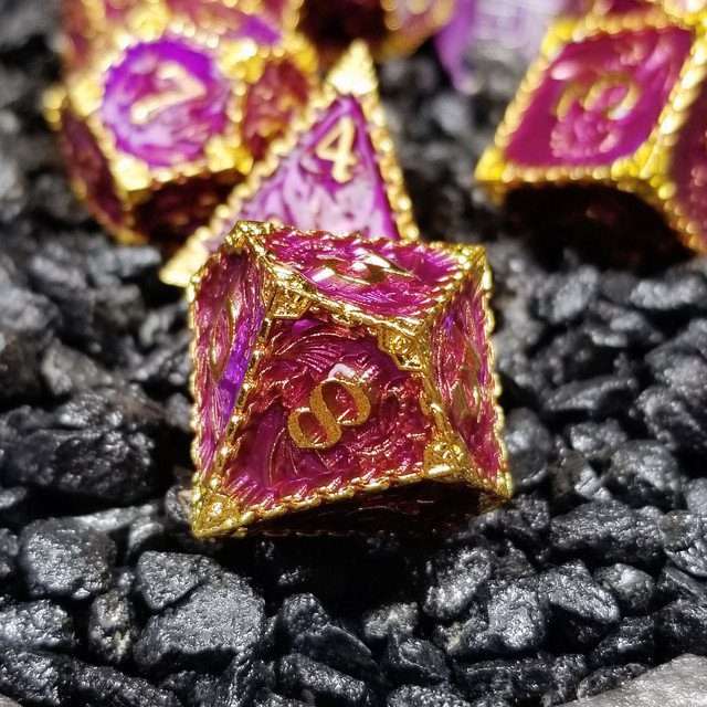 Sage's Dragonstones - Mystic Wyvern Purple Gold Metal Polyhedral Dice Set image 4