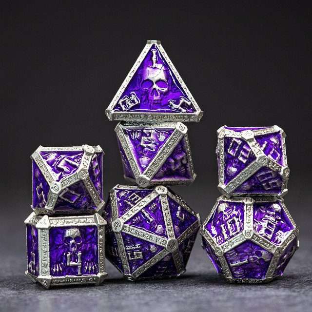 Sage's Lich's Phylactery Purple/Silver Metal Polyhedral Dice Set image 0