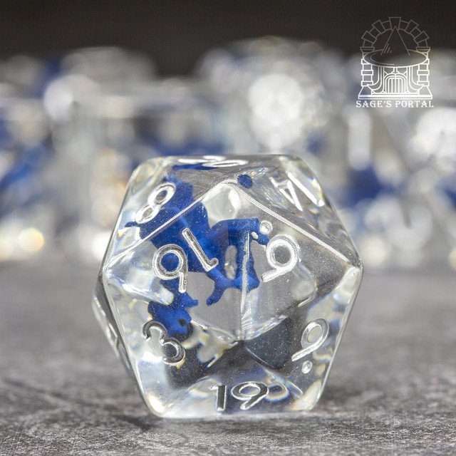 Sage's Blue Pegasus Familiar Resin Polyhedral Dice Set image 7