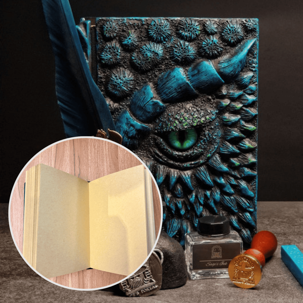 Eye of the Blue Dragon Notebook Gift Set | Handmade Notebook for TTRPG, Sketchbook, Diary - Sage's PortalNotebook
