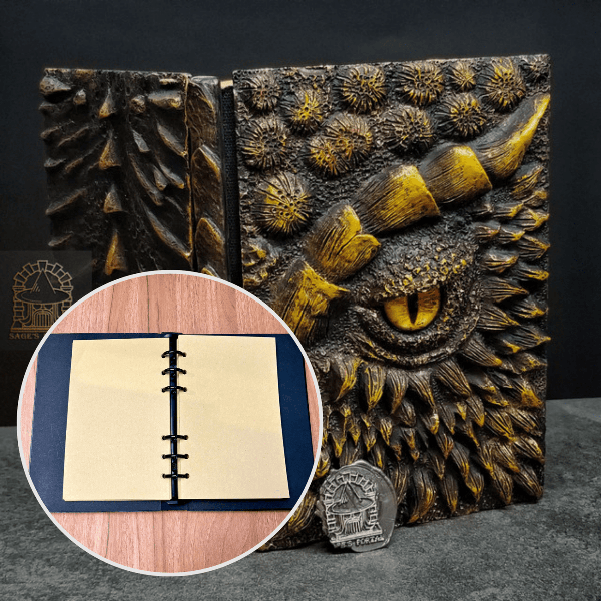 Eye of the Gold Dragon Notebook | Handmade Notebook for TTRPG, Sketchbook, Diary - Sage's PortalNotebook