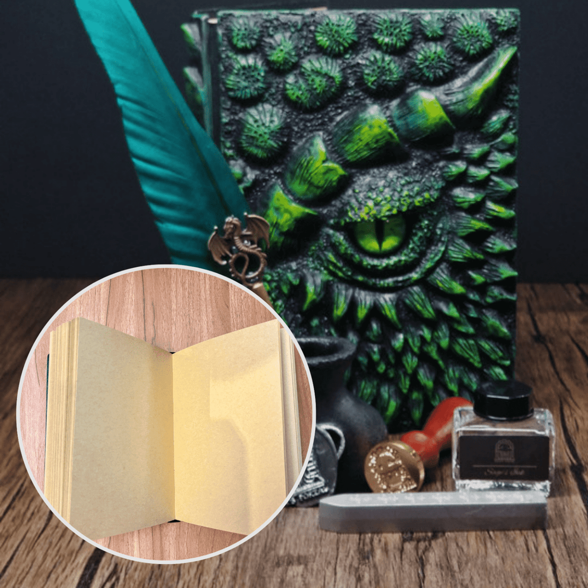 Eye of the Green Dragon Notebook Gift Set | Handmade Notebook for TTRPG, Sketchbook, Diary - Sage's PortalNotebook