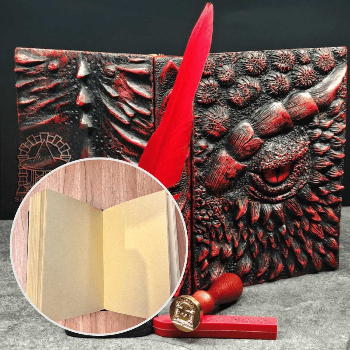 Eye of the Red Dragon Notebook Gift Set | Handmade Notebook for TTRPG, Sketchbook, Diary - Sage's PortalNotebook