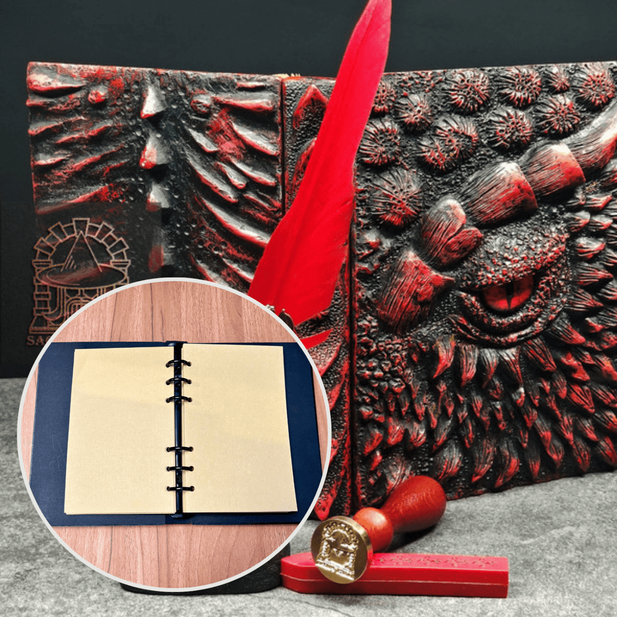 Eye of the Red Dragon Notebook Gift Set | Handmade Notebook for TTRPG, Sketchbook, Diary - Sage's PortalNotebook