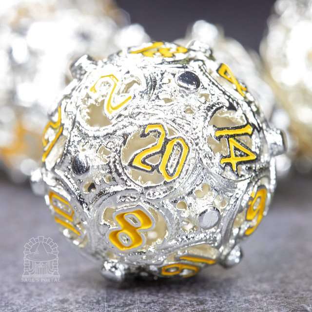 Sage’s Ouroboros Radiant Silver Hollow Metal Polyhedral Dice Set image 1