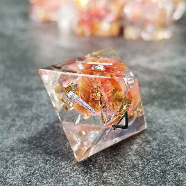 Sage’s Enchanted Flower Pink Sharp Edge Resin Polyhedral Dice Set image 19