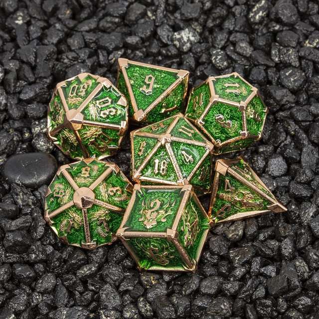 Sage's Grave Fortune Verdant Death Metal Polyhedral Dice Set image 0