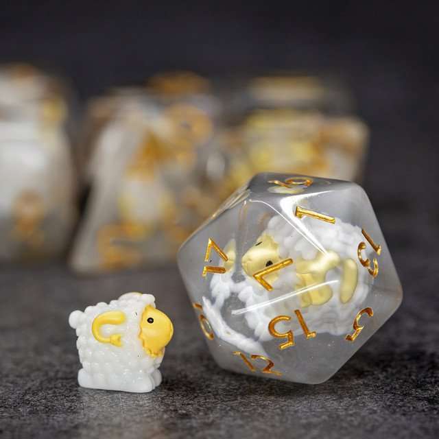 Sage's Sheep Familiar Resin Polyhedral Dice Set image 0