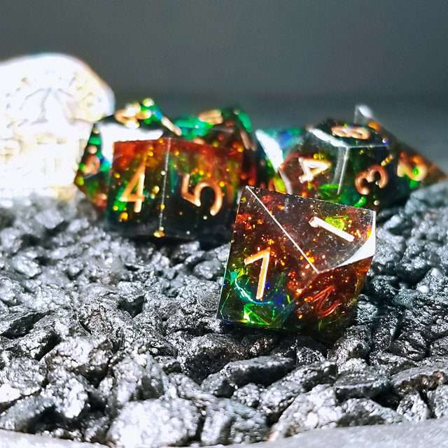 Sage's Enchanted Crystals Cola/Green/Blue Sharp Edge Resin Dice Set image 6