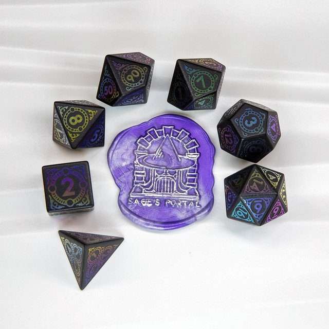Sage's Glyphed Matte Black Gemstone Polyhedral Dice Set image 9
