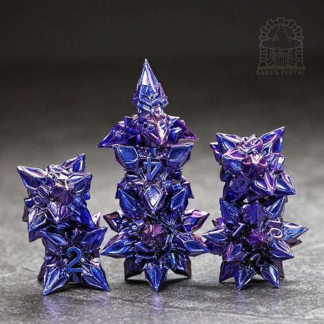 Sage's Deadly Blossoms Blue/Purple Metal Polyhedral Dice Set image 10