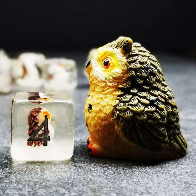 Sage's Baby Owl Familiar Resin Polyhedral Dice Set image 4