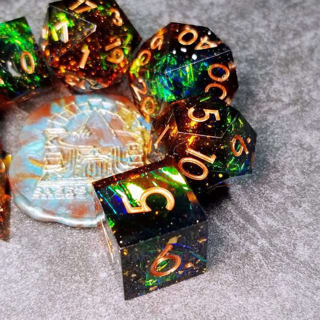 Sage's Enchanted Crystals Cola/Green/Blue Sharp Edge Resin Dice Set image 39