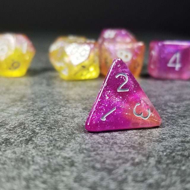 Sage's Shards - Purple/Yellow Glitter Polyhedral Dice Set image 2