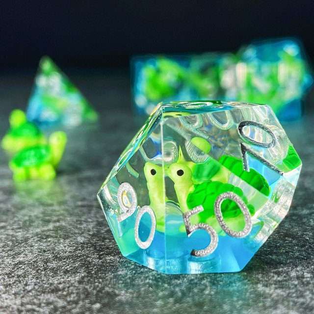 Sage's Familiars - Baby Turtle Familiar Sharp Edge Resin Polyhedral Dice Set image 17